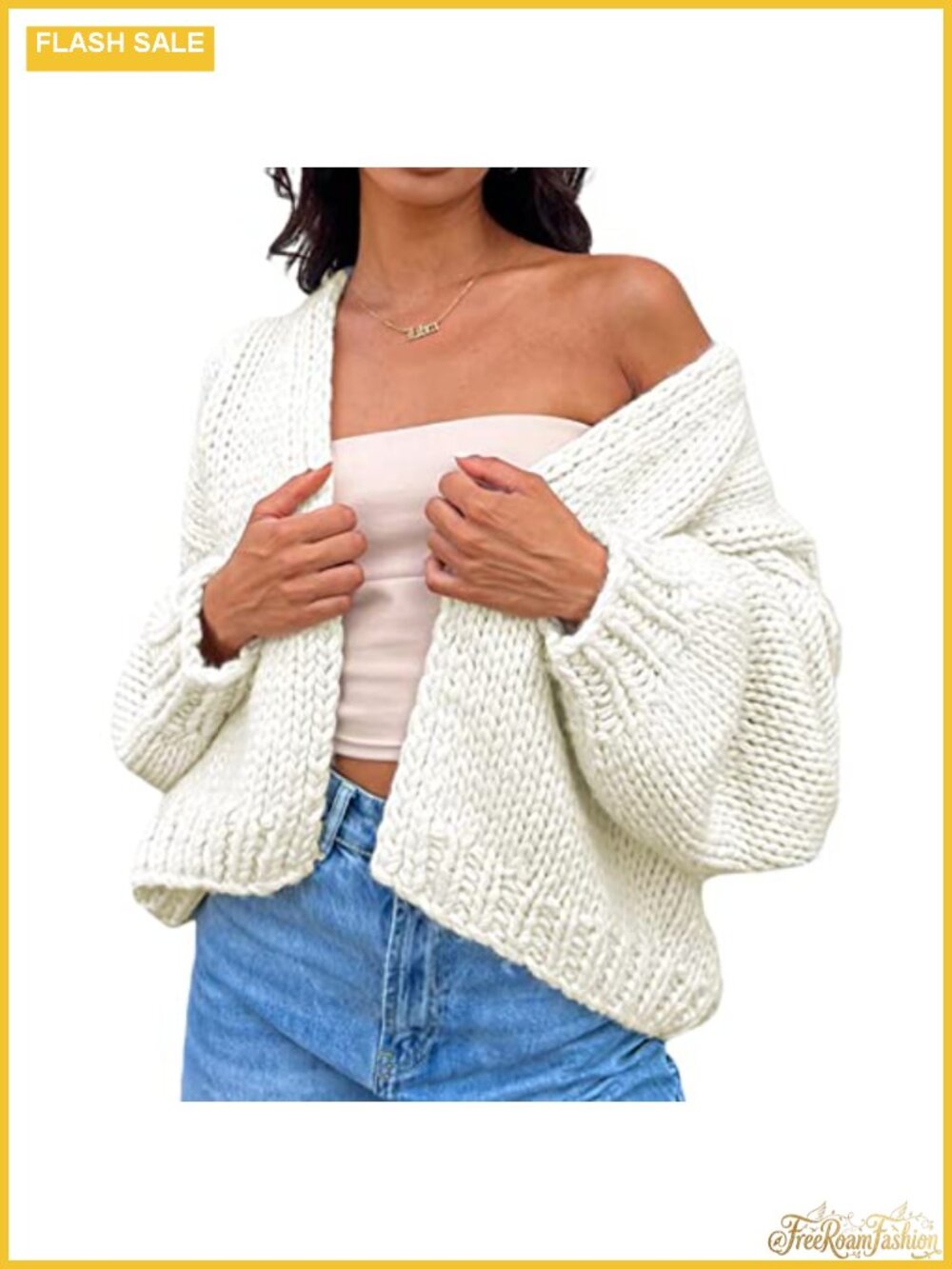 Crochet Knit Open Front Cardigan Chunky Sweater Long Sleeve V-Neck Oversized